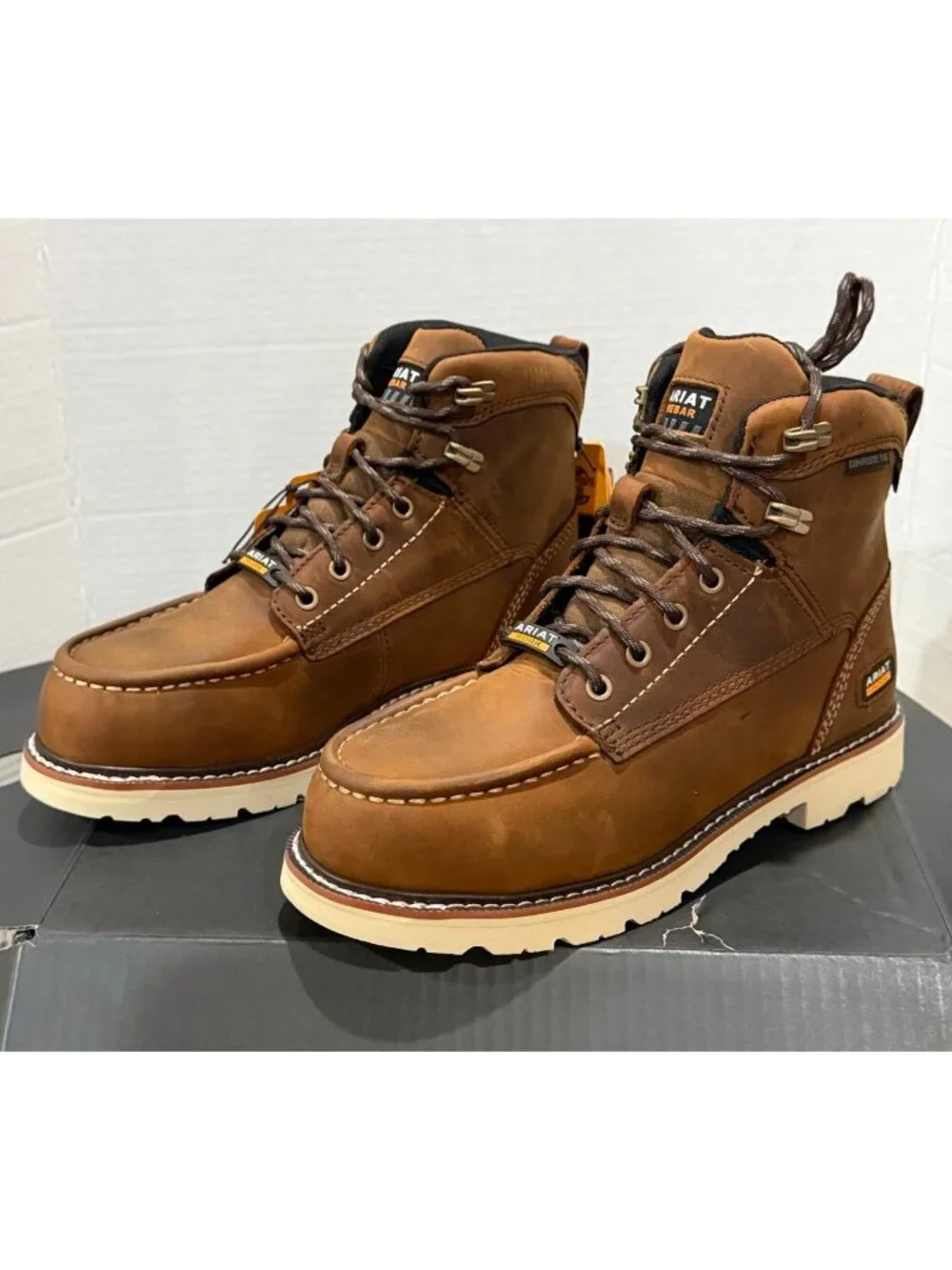 NWT Womens Ariat Composite Toe Boots Rebar Lift H20 Sz 8 Brown Moc Toe 10053821